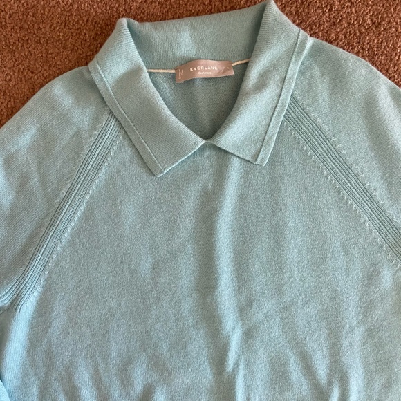 :::Everlane Tiffany Blue :: 100% Cashmere Sweater with Collar::: - Picture 3 of 8